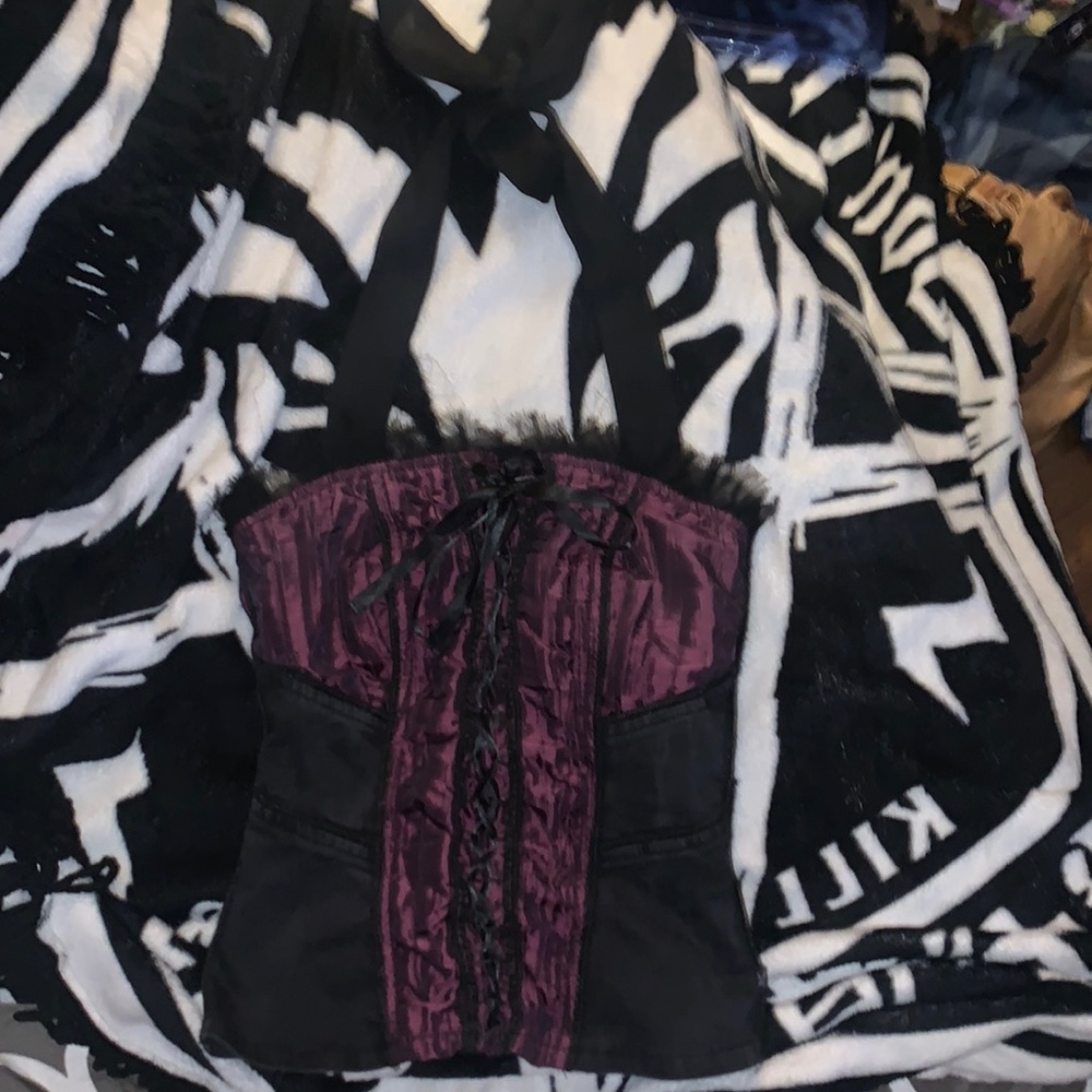 Royal Bones Black and Purple Corset Top
